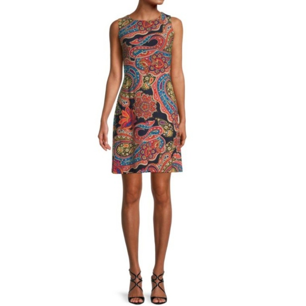 Tommy Hilfiger Womens Paisley Sheath Dress Size 8 Colorful Sleeveless Office Fun